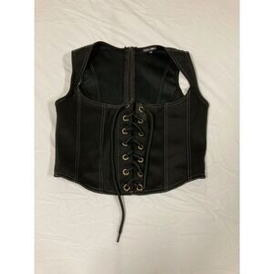 Fashion Nova Lace Me Up Corset Top Women's Large Black Zipper Sleeveless Retro